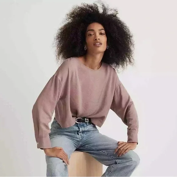 Madewell Mauve Pink Relaxed Tulip Back Long Sleeve Top, Women’s XL, NWT - Picture 2 of 6